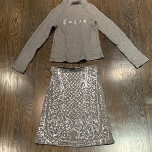 Vivienne Tam Gray Sequin Skirt Set